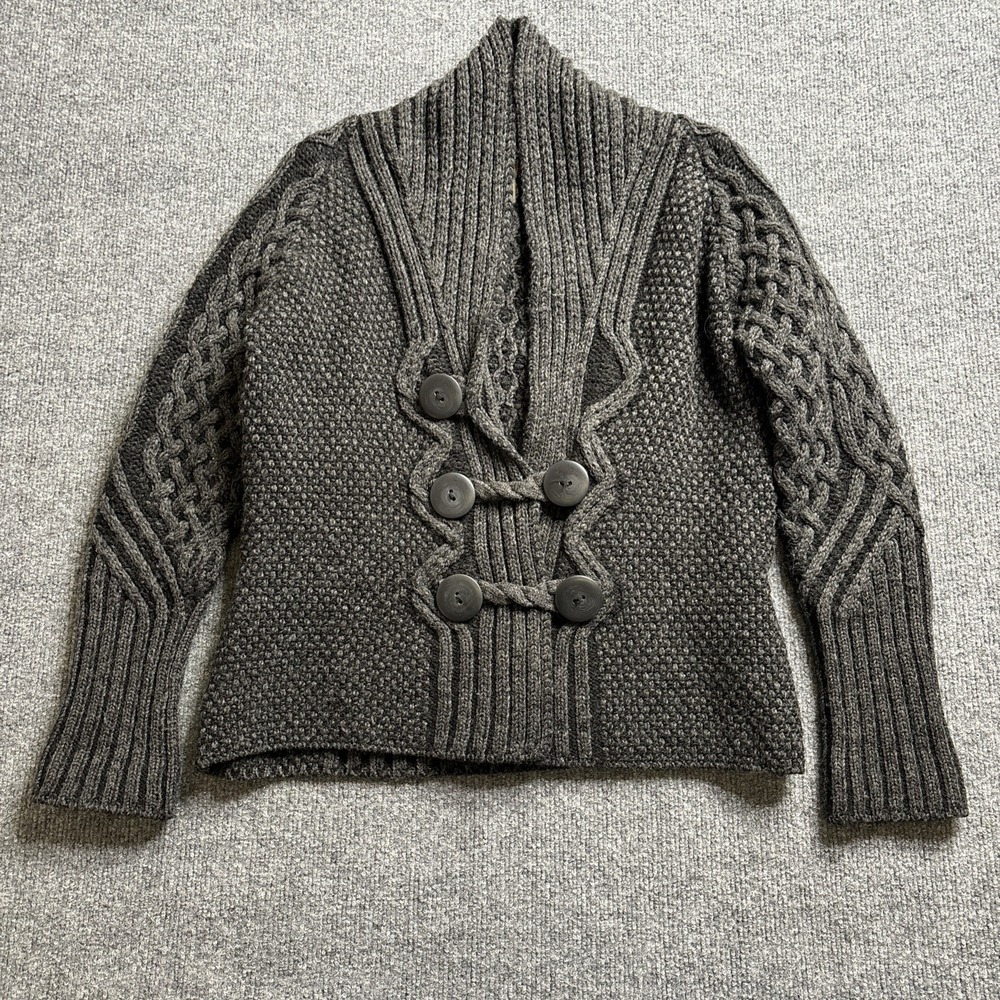 Inis Crafts Womens Merino Wool Cable Knit Gray Made In Ireland Cardigan Large